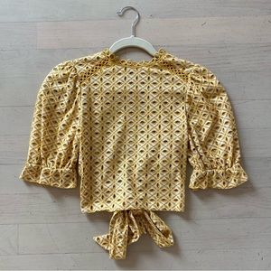 Topshop Eyelet Crop Top with Puffy Sleeves